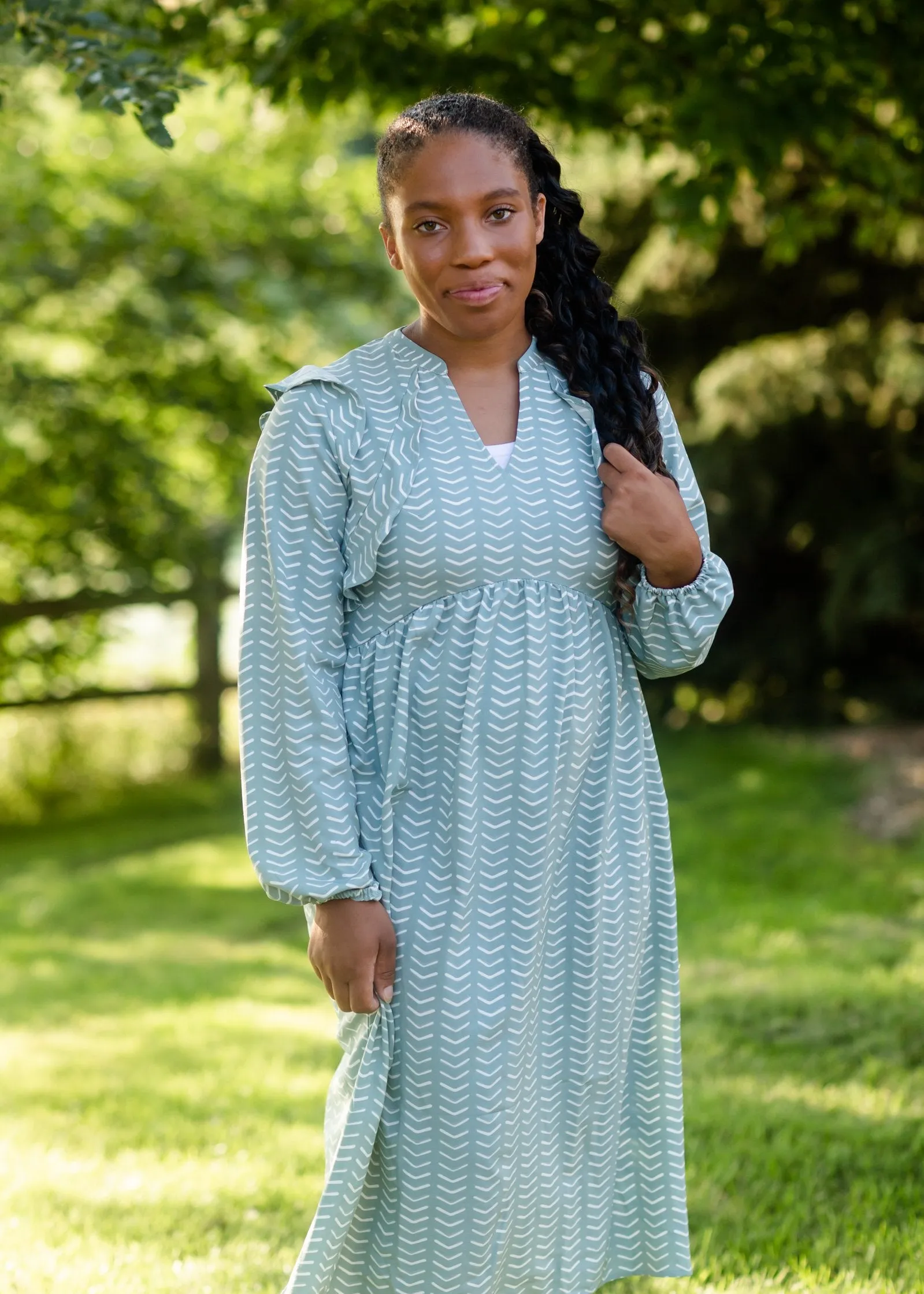 Sky Ruffle Shoulder Flowy Midi Dress - FINAL SALE