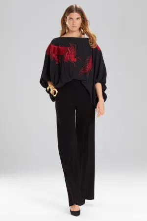 Solid Silky Soft Dragon Embroidery Top