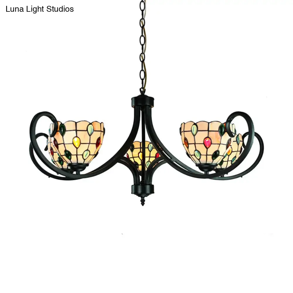 Stunning Tiffany Stained Glass Chandelier with Beaded Design - 5/6/8 Lights - Beige - Perfect for Indoor Living Rooms