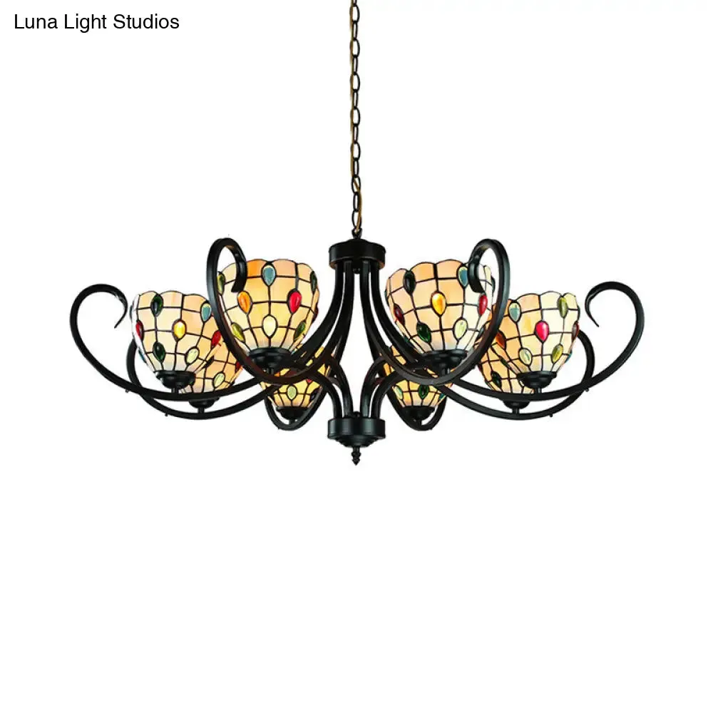 Stunning Tiffany Stained Glass Chandelier with Beaded Design - 5/6/8 Lights - Beige - Perfect for Indoor Living Rooms