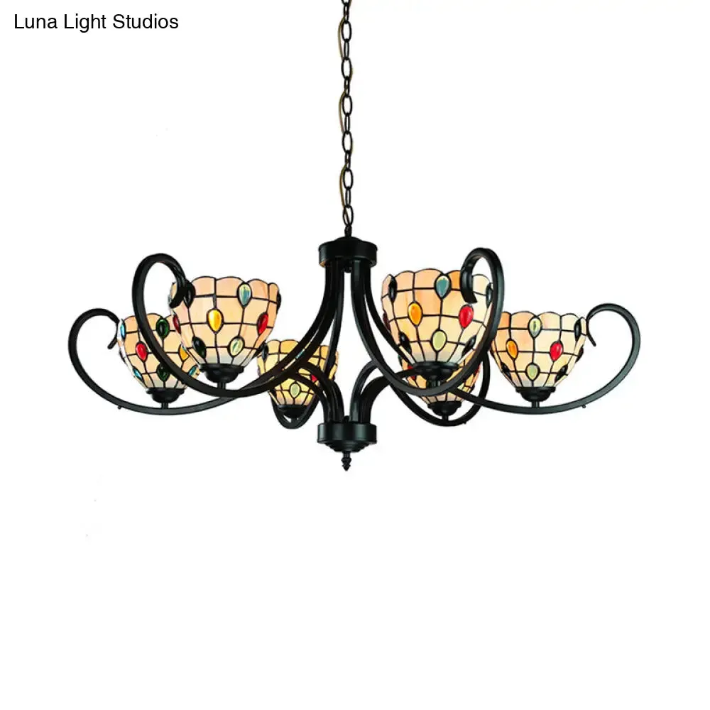 Stunning Tiffany Stained Glass Chandelier with Beaded Design - 5/6/8 Lights - Beige - Perfect for Indoor Living Rooms