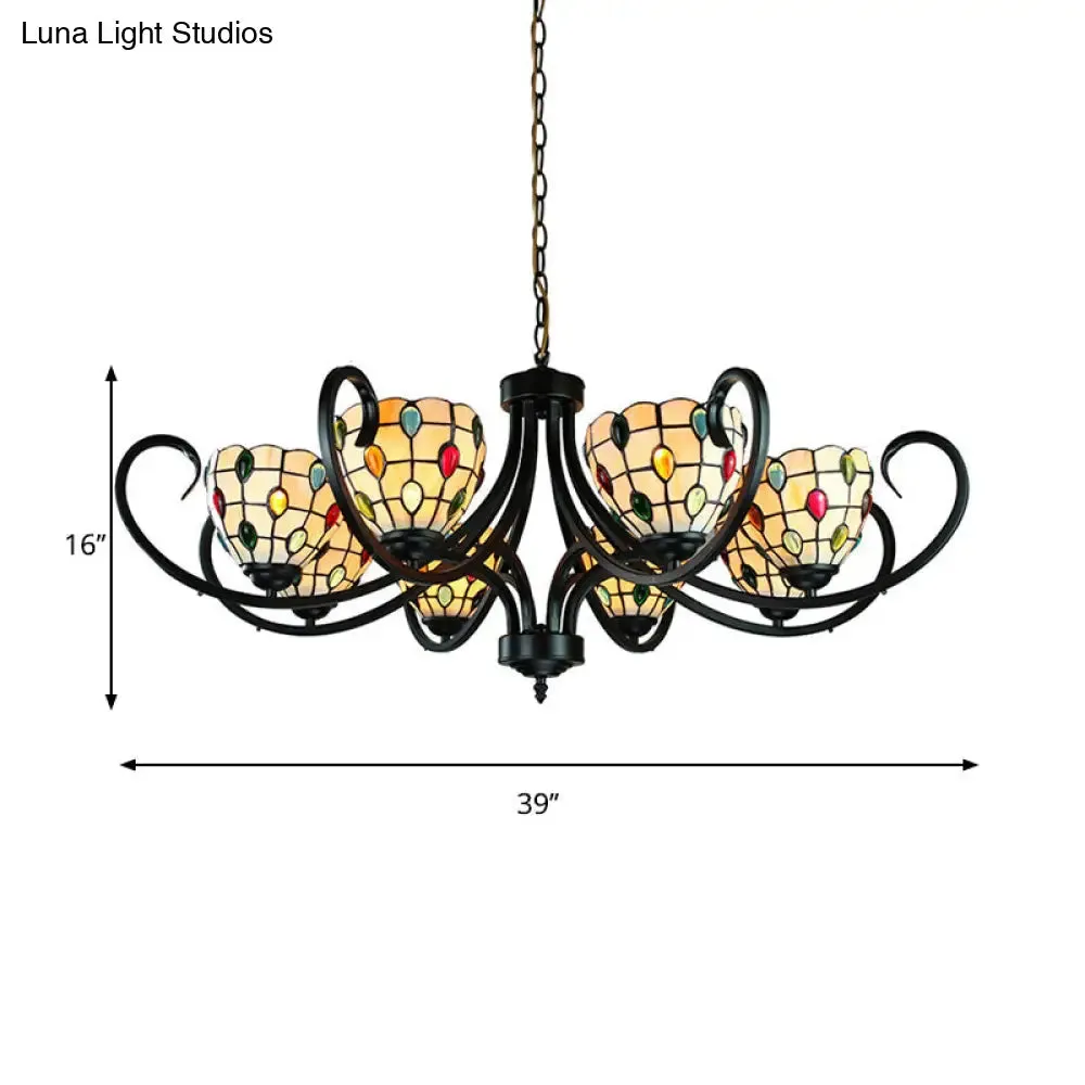Stunning Tiffany Stained Glass Chandelier with Beaded Design - 5/6/8 Lights - Beige - Perfect for Indoor Living Rooms