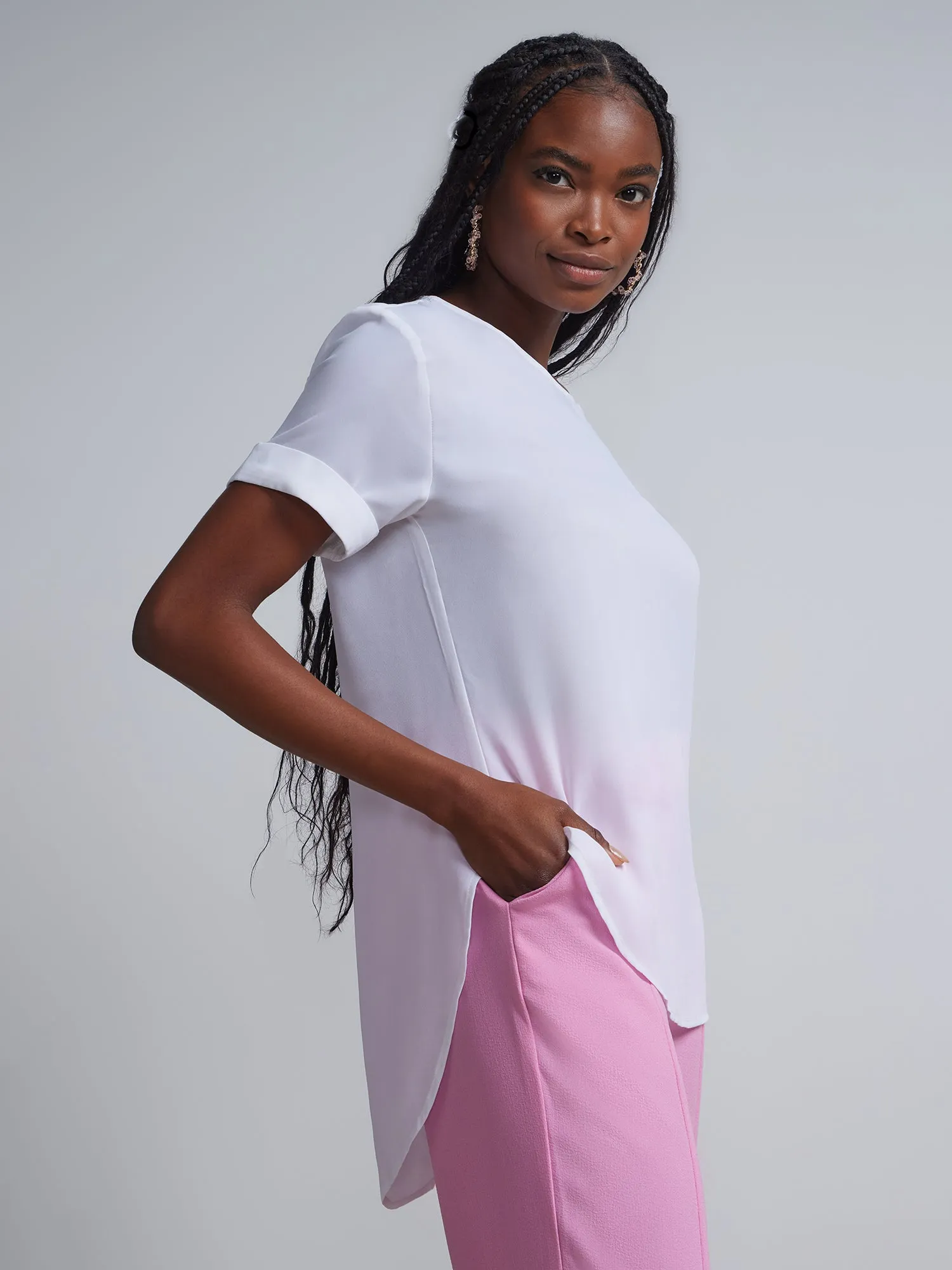 Tall Crewneck Side-Slit Cuffed Tee