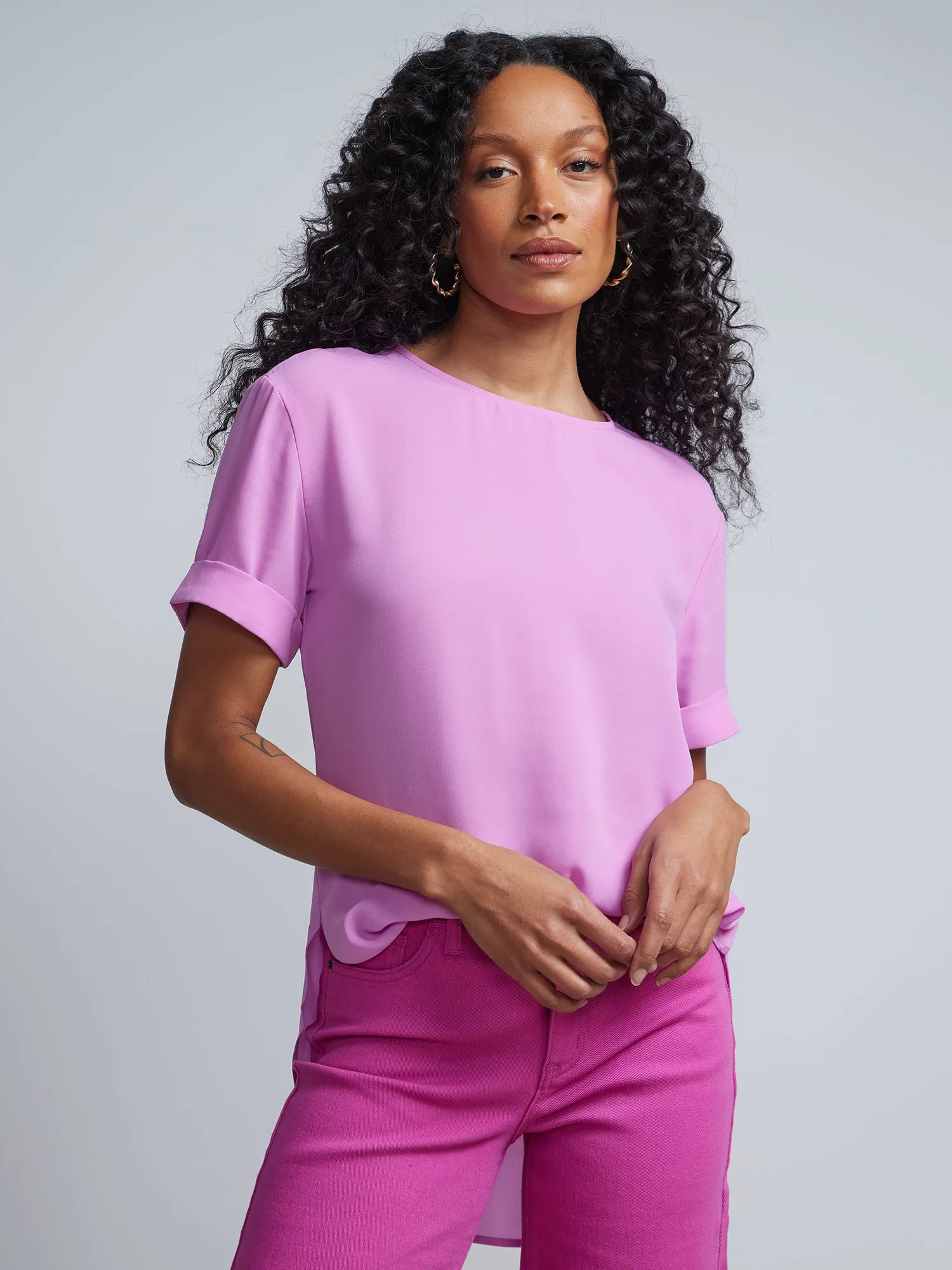 Tall Crewneck Side-Slit Cuffed Tee