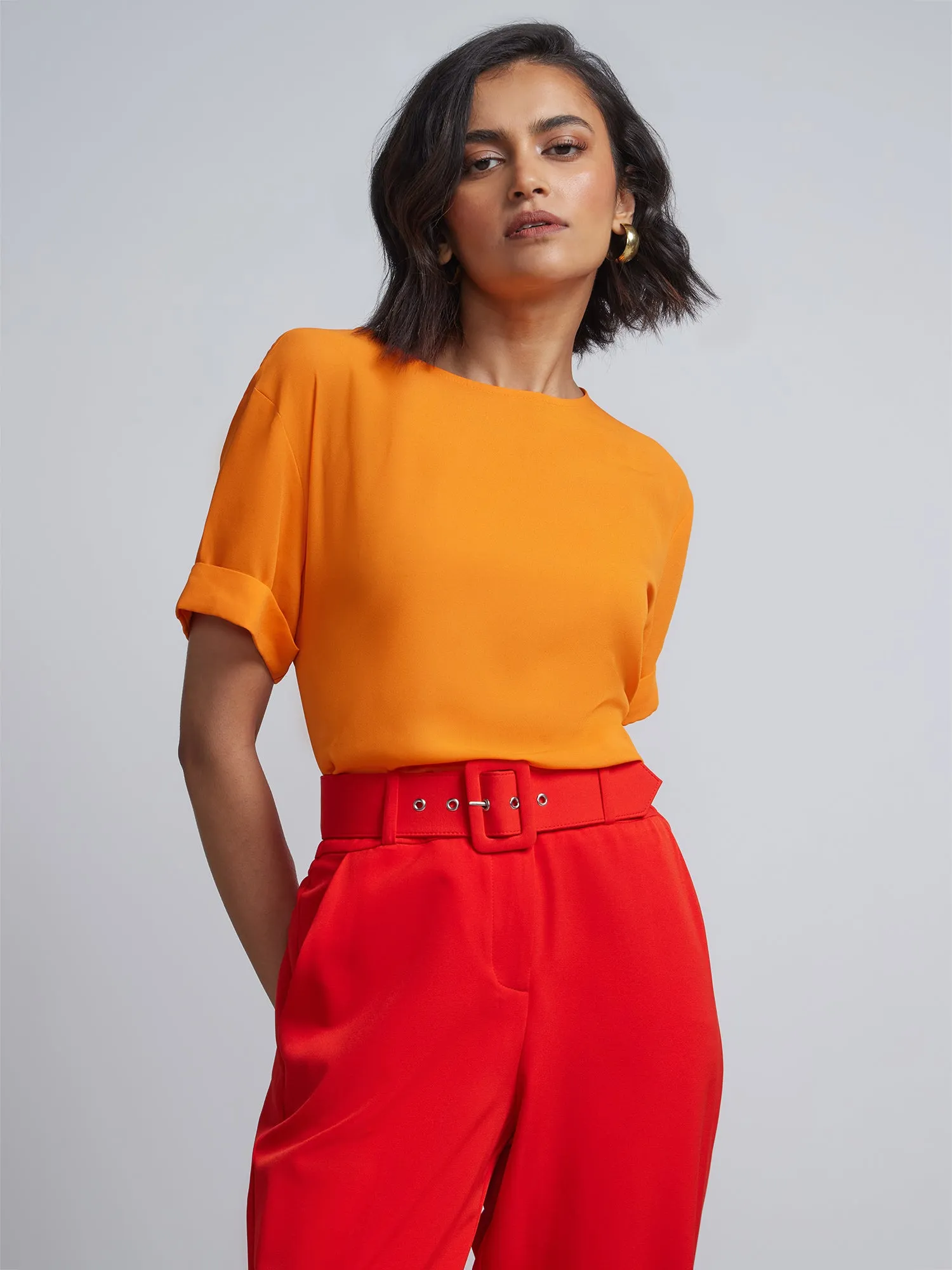 Tall Crewneck Side-Slit Cuffed Tee