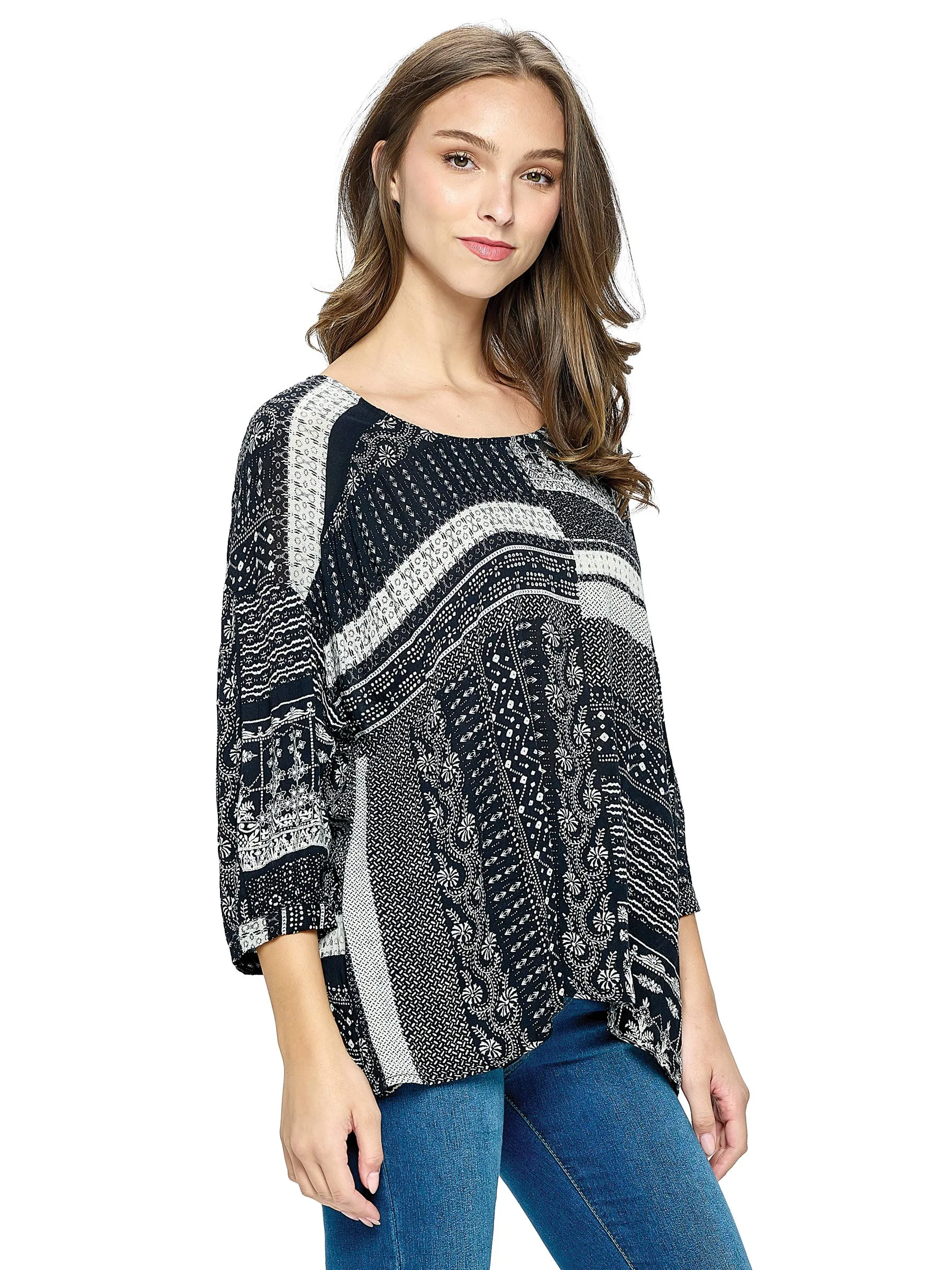 Tops Patchwork Print Loose Fit