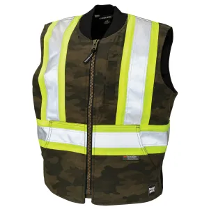 Tough Duck Men's Hi Vis Safety Work Vest SV08 - Cotton Flex Duck, Quilted, Rib Knit Collar, Reflective, Warm, Durable, Pockets, CSA/ANSI Compliant | Sizes XS-5XL
