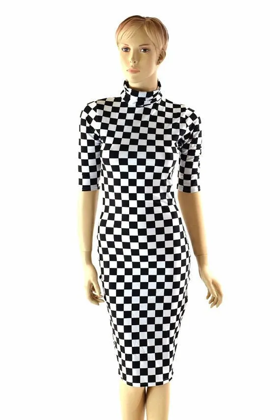 UV  Black & White Checkered Spandex Fabric