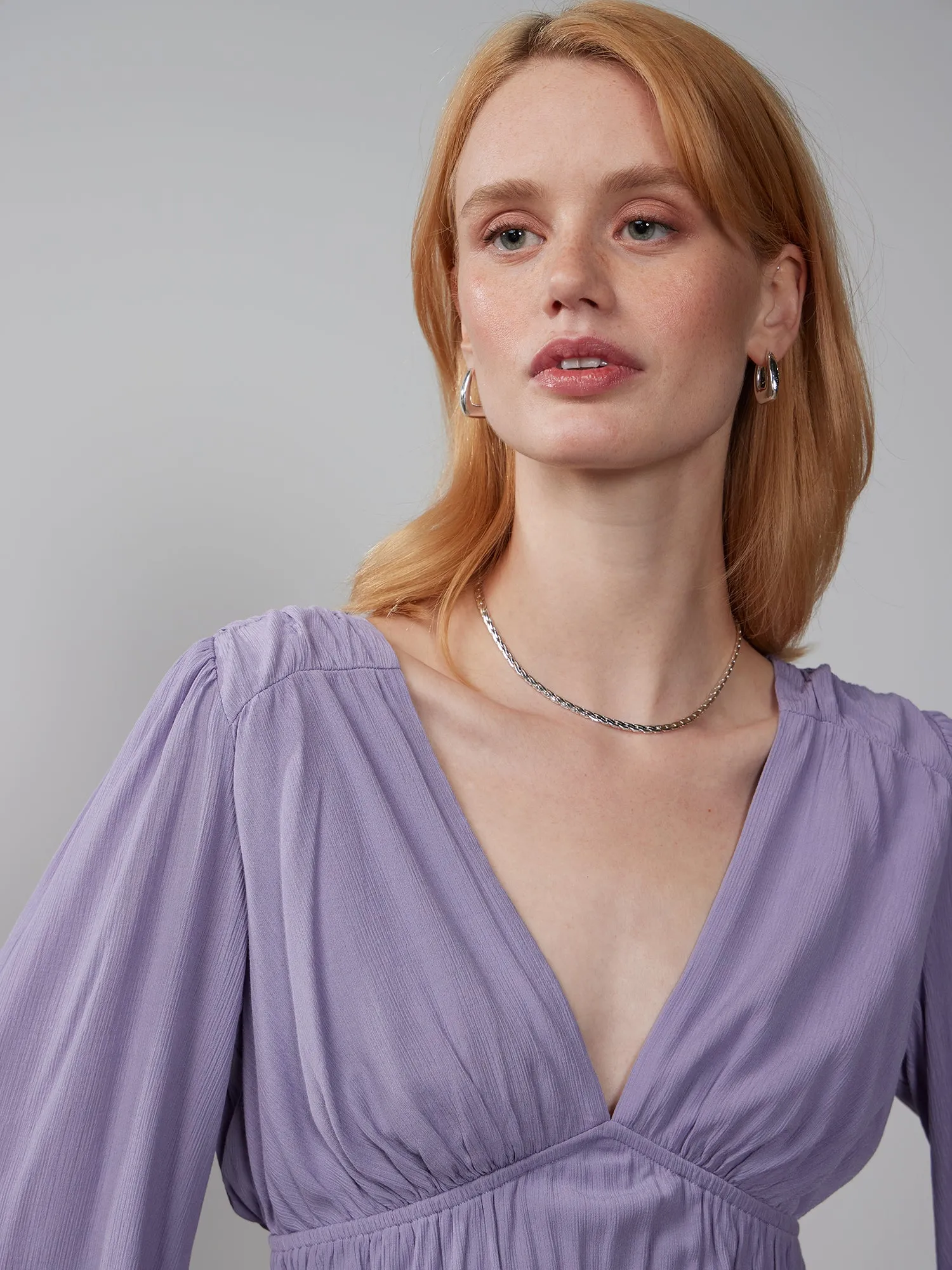 V-Neck Shirred Waist Blouse
