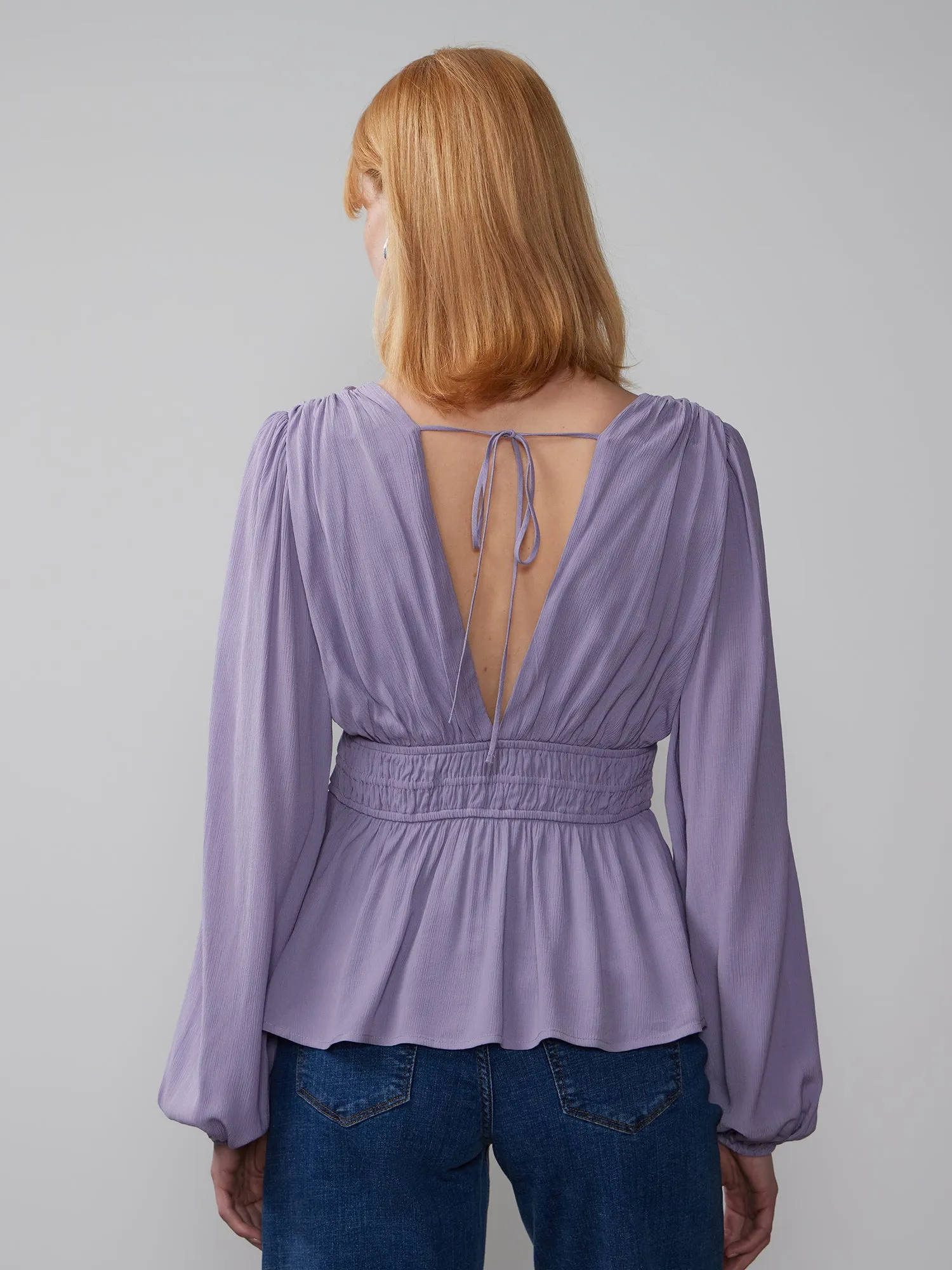V-Neck Shirred Waist Blouse