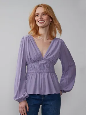 V-Neck Shirred Waist Blouse