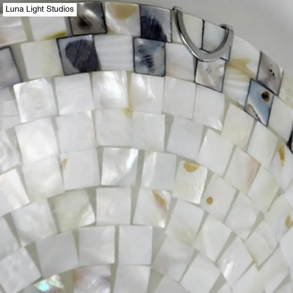 Vintage Mosaic Glass Flush Mount Ceiling Light - Beige Bowl, 1 Bulb, 12"/16"/19.5" Wide - Ideal for Dining Room