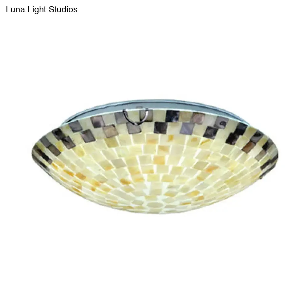 Vintage Mosaic Glass Flush Mount Ceiling Light - Beige Bowl, 1 Bulb, 12"/16"/19.5" Wide - Ideal for Dining Room