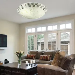 Vintage Mosaic Glass Flush Mount Ceiling Light - Beige Bowl, 1 Bulb, 12"/16"/19.5" Wide - Ideal for Dining Room