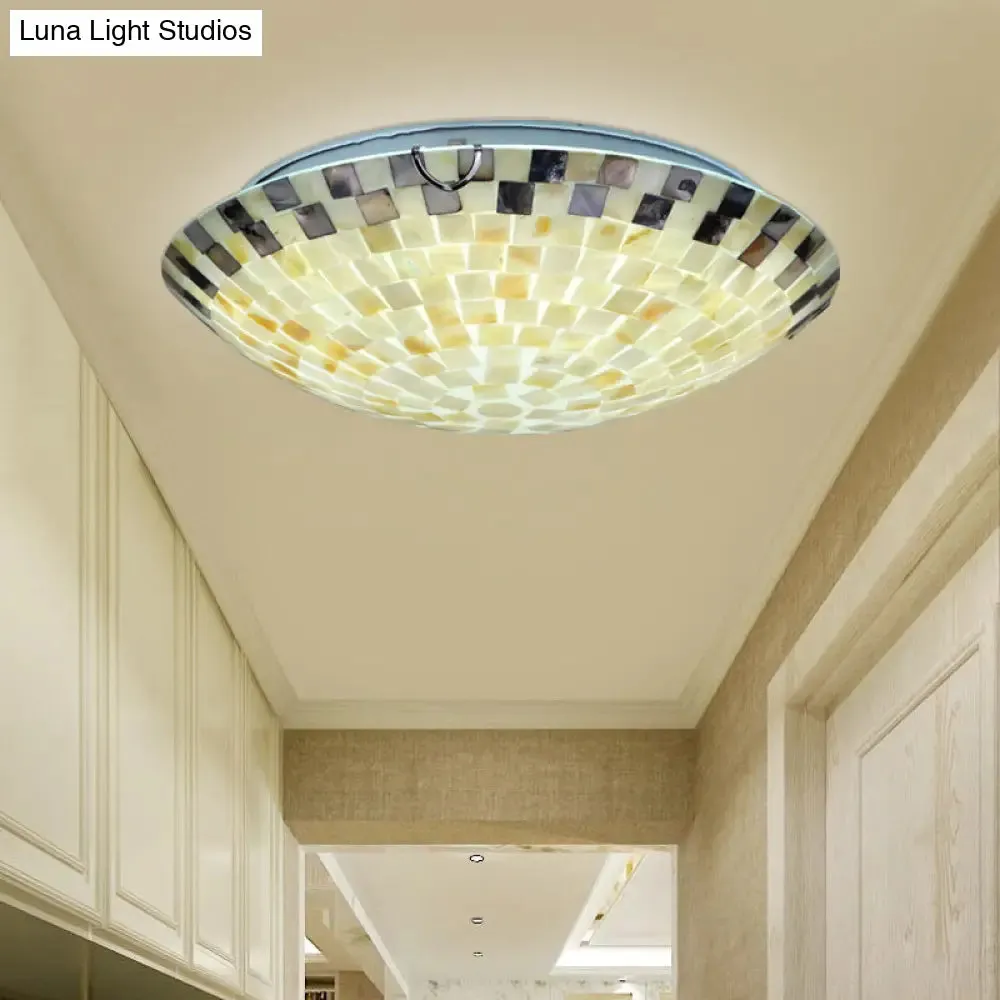 Vintage Mosaic Glass Flush Mount Ceiling Light - Beige Bowl, 1 Bulb, 12"/16"/19.5" Wide - Ideal for Dining Room
