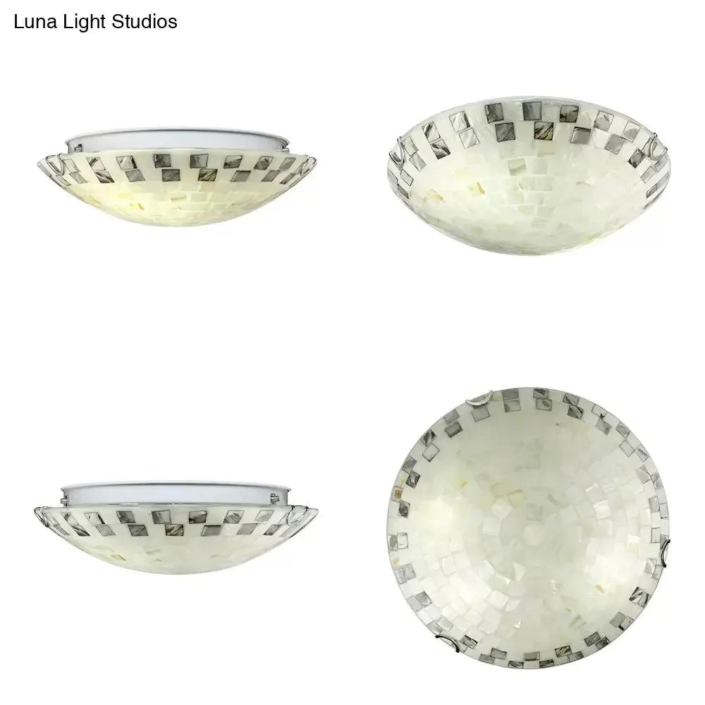 Vintage Mosaic Glass Flush Mount Ceiling Light - Beige Bowl, 1 Bulb, 12"/16"/19.5" Wide - Ideal for Dining Room
