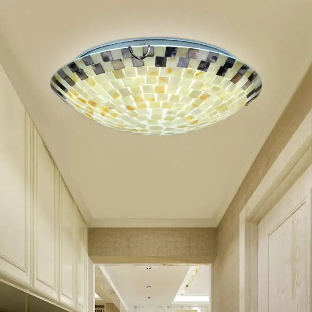 Vintage Mosaic Glass Flush Mount Ceiling Light - Beige Bowl, 1 Bulb, 12"/16"/19.5" Wide - Ideal for Dining Room