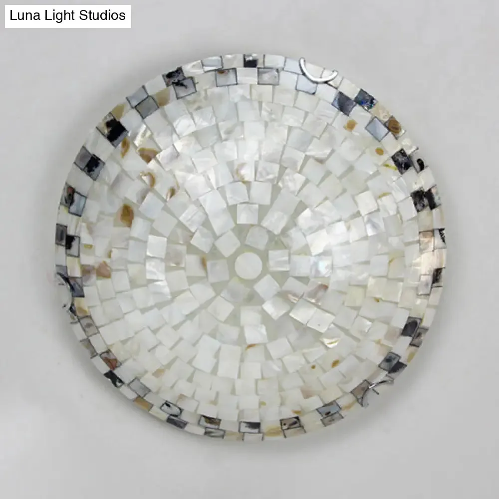 Vintage Mosaic Glass Flush Mount Ceiling Light - Beige Bowl, 1 Bulb, 12"/16"/19.5" Wide - Ideal for Dining Room