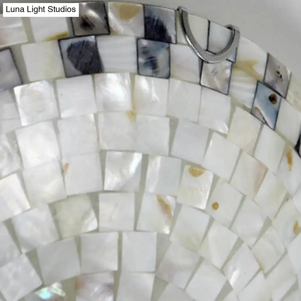 Vintage Mosaic Glass Flush Mount Ceiling Light - Beige Bowl, 1 Bulb, 12"/16"/19.5" Wide - Ideal for Dining Room