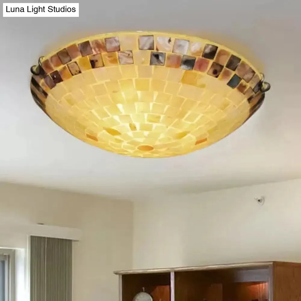 Vintage Mosaic Glass Flush Mount Ceiling Light - Beige Bowl, 1 Bulb, 12"/16"/19.5" Wide - Ideal for Dining Room