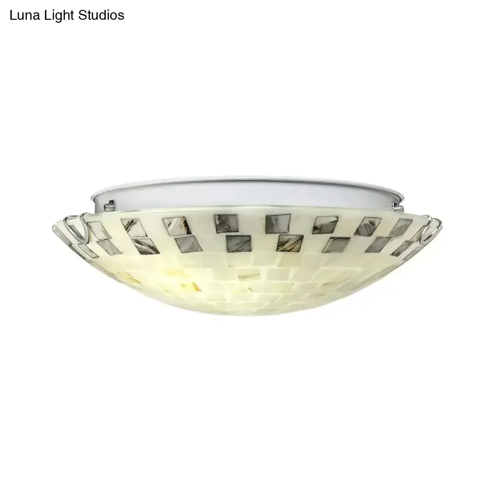 Vintage Mosaic Glass Flush Mount Ceiling Light - Beige Bowl, 1 Bulb, 12"/16"/19.5" Wide - Ideal for Dining Room