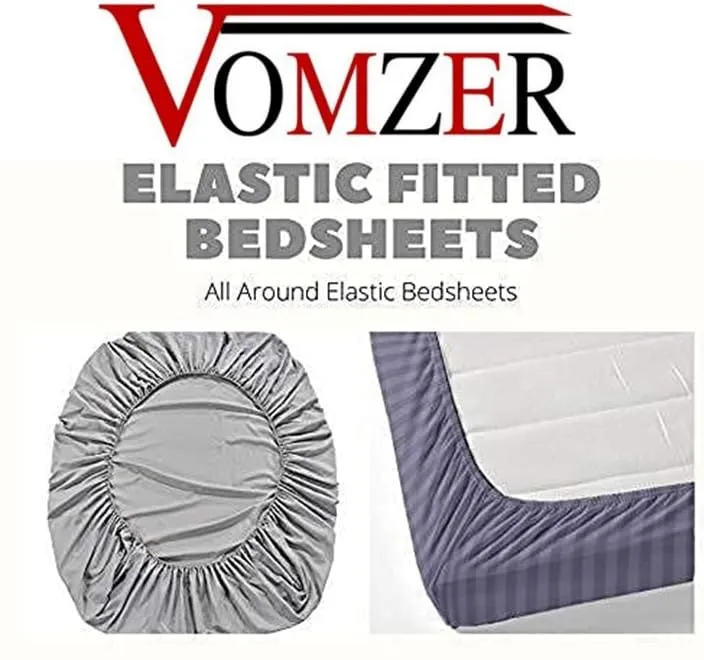 VOMZER 300 TC Cotton Feel All Around Elastic Fitted Single Size Bedsheets, Premium Single Bedsheets for kids with 1 Pillow Cover Size- 36 x 72   8 Inch | Animal Printed |Multi Animals | (Grey Animals)
