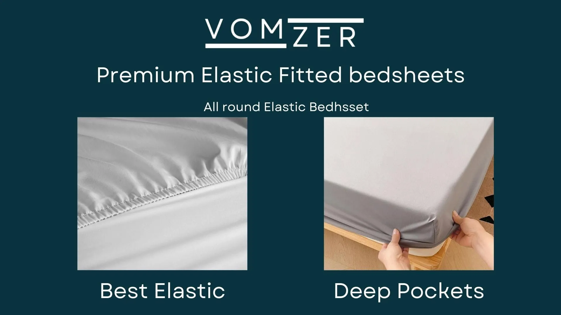 VOMZER 320 TC Cotton Feel All Around Elastic Fitted Bedsheets King Size, Premium Fitted Bedsheets King Size for Double Bed with 2 Pillow Covers, Size- 78” x 72” (Aqua Lily)