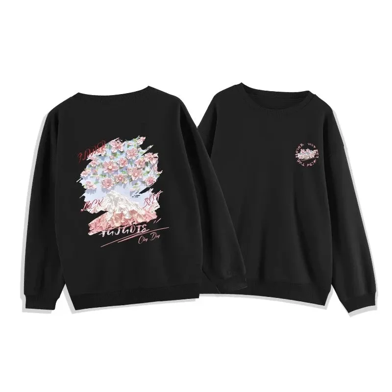 White Classic Floral Printing Casual Female Hoodies Winter Solid Color Loose Classic O-neck Simple Fashion Women Hoodies