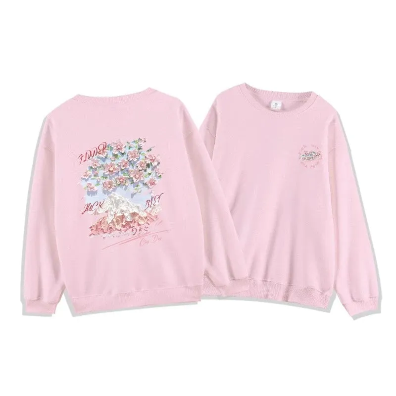 White Classic Floral Printing Casual Female Hoodies Winter Solid Color Loose Classic O-neck Simple Fashion Women Hoodies