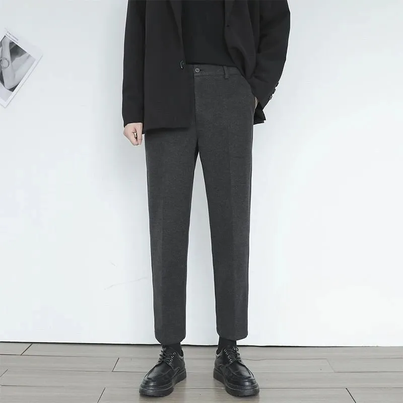 Wiaofellas  -  Straight Khaki Trousers for Men Tweed Plus Big Size Elegant New in Thin Casual Fabric Man Suits Pants Luxury Korean Reviews Many