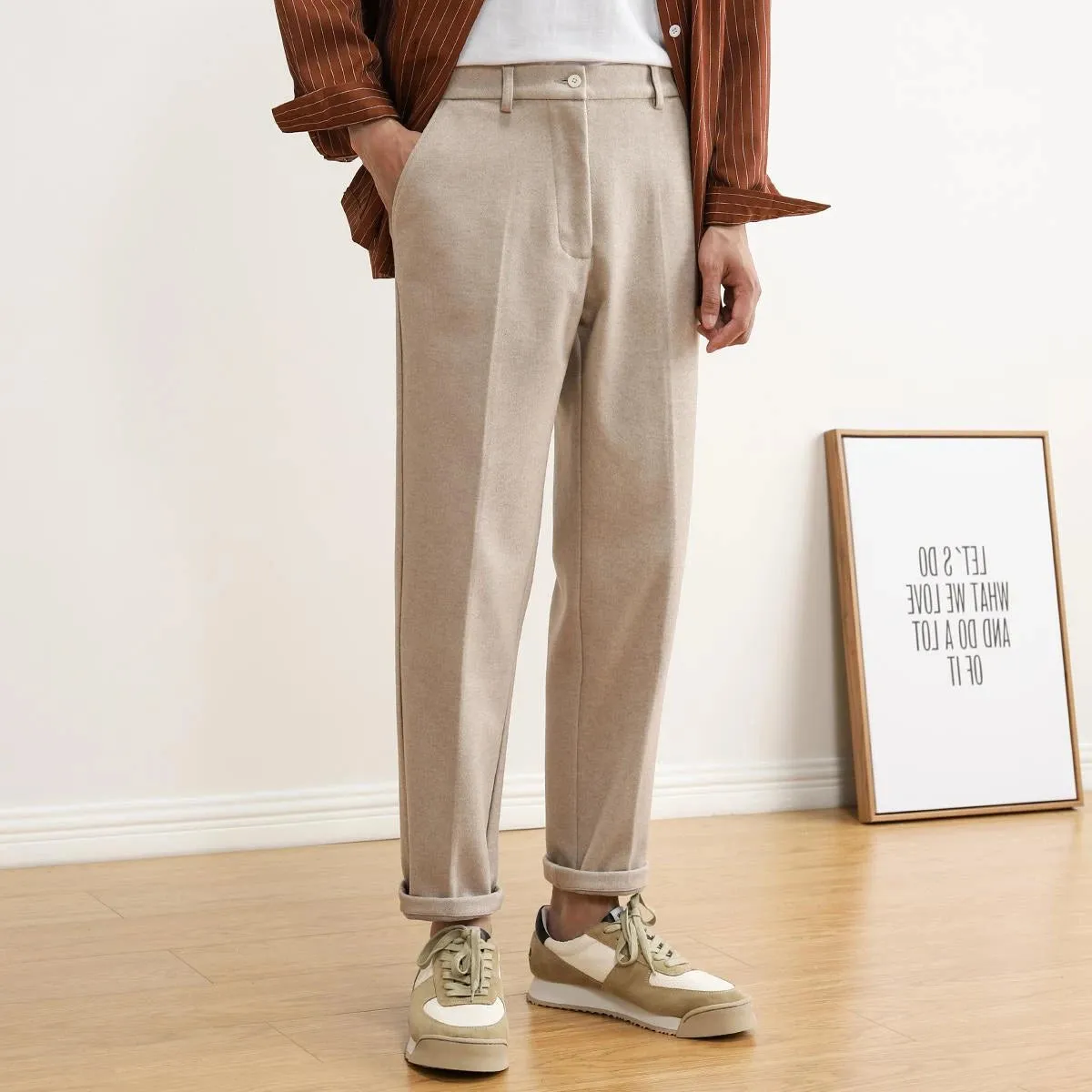 Wiaofellas  -  Straight Khaki Trousers for Men Tweed Plus Big Size Elegant New in Thin Casual Fabric Man Suits Pants Luxury Korean Reviews Many