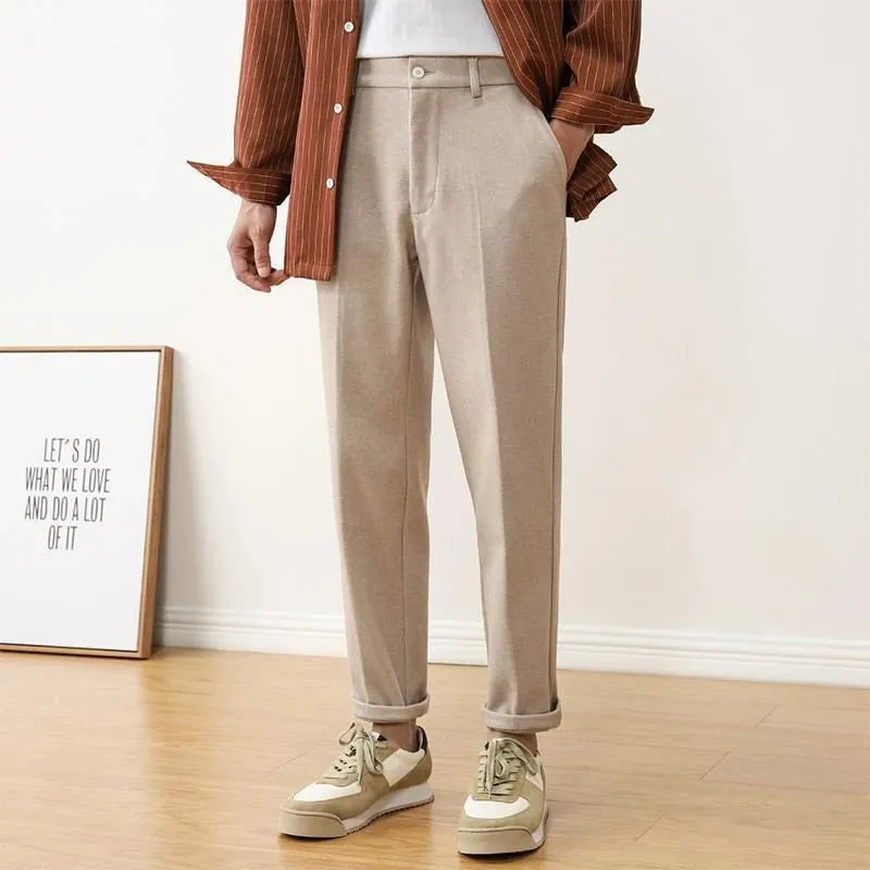 Wiaofellas  -  Straight Khaki Trousers for Men Tweed Plus Big Size Elegant New in Thin Casual Fabric Man Suits Pants Luxury Korean Reviews Many