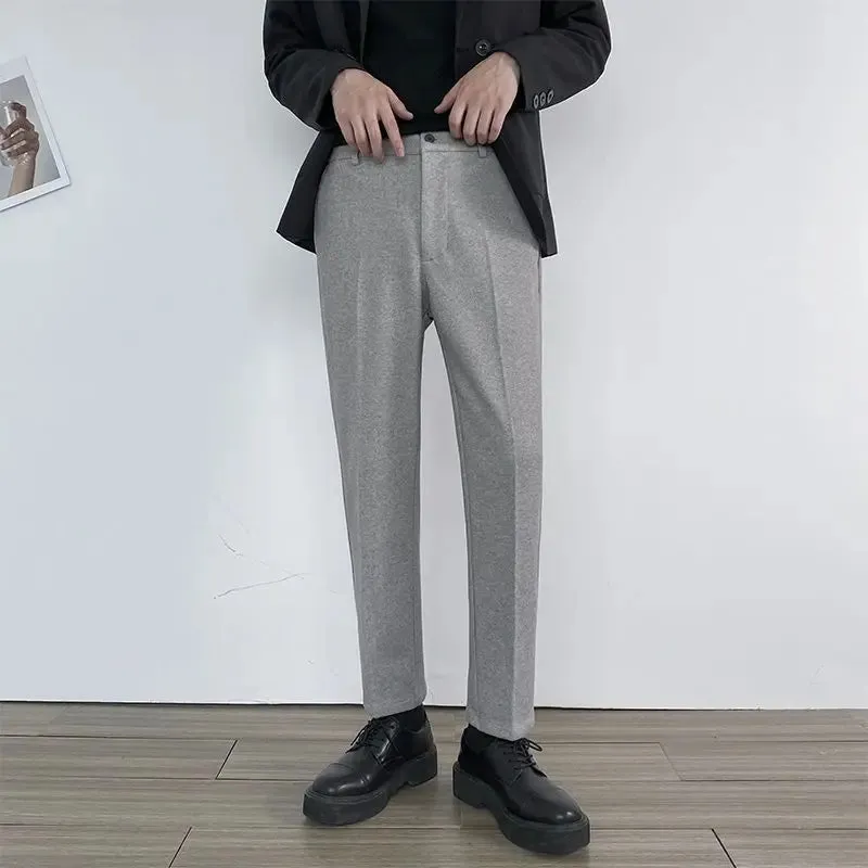 Wiaofellas  -  Straight Khaki Trousers for Men Tweed Plus Big Size Elegant New in Thin Casual Fabric Man Suits Pants Luxury Korean Reviews Many