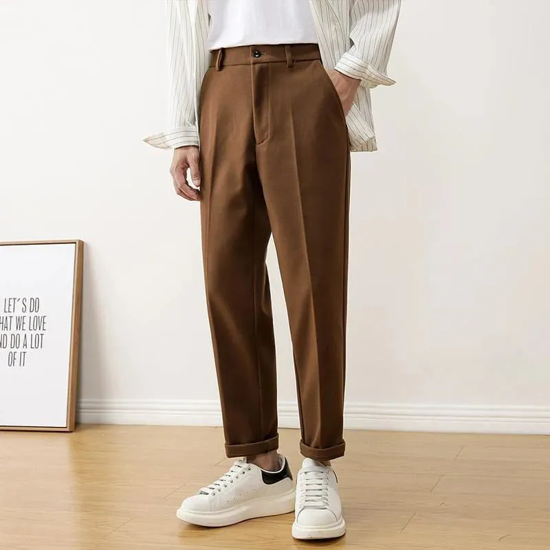 Wiaofellas  -  Straight Khaki Trousers for Men Tweed Plus Big Size Elegant New in Thin Casual Fabric Man Suits Pants Luxury Korean Reviews Many