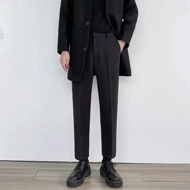 Wiaofellas  -  Straight Khaki Trousers for Men Tweed Plus Big Size Elegant New in Thin Casual Fabric Man Suits Pants Luxury Korean Reviews Many
