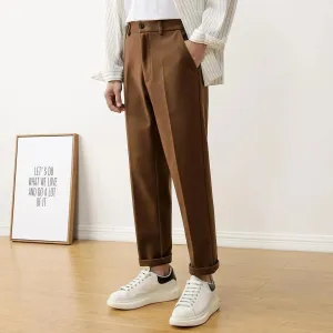 Wiaofellas  -  Straight Khaki Trousers for Men Tweed Plus Big Size Elegant New in Thin Casual Fabric Man Suits Pants Luxury Korean Reviews Many