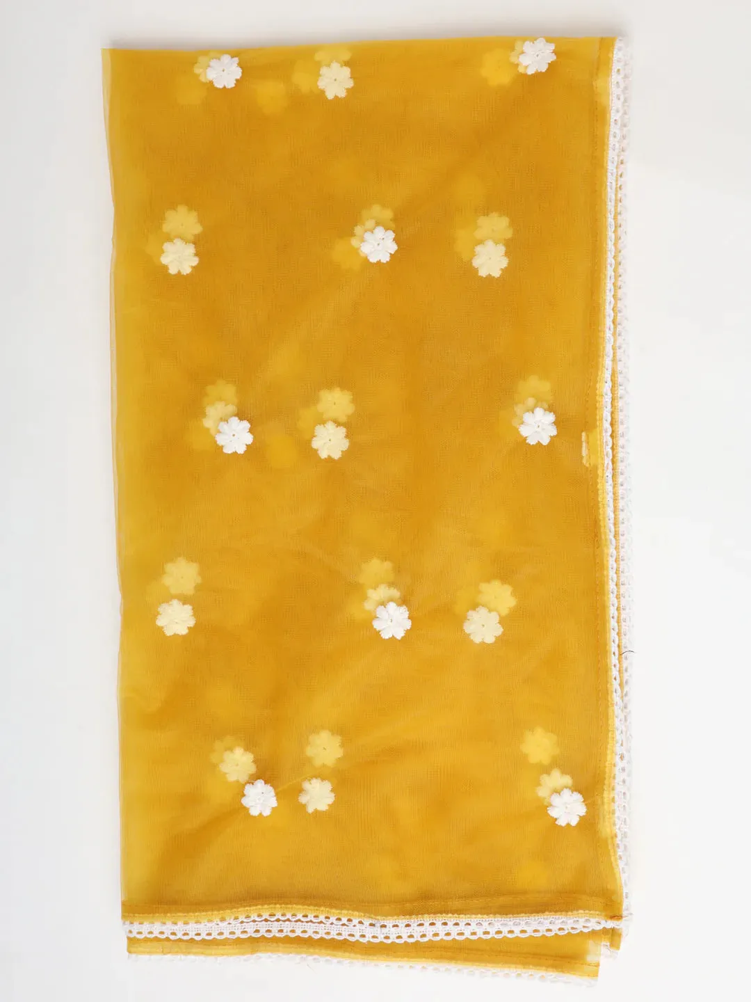 Yellow Yoke Design & Thread Embroidered Suit Set with Dupatta